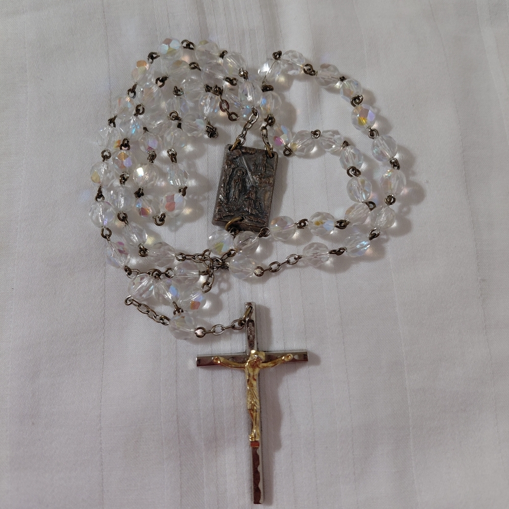 Silver Gold Irridescent Rosary Beads Relic Italy